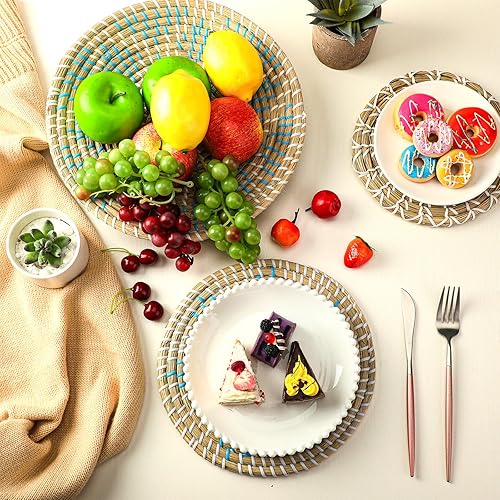 Miniatura 5 de Xuhal Juego de 8 cestas de pared tejidas colgantes hechas a mano, decorativas, rústicas, bohemias, decoración de pared hecha a mano de mimbre