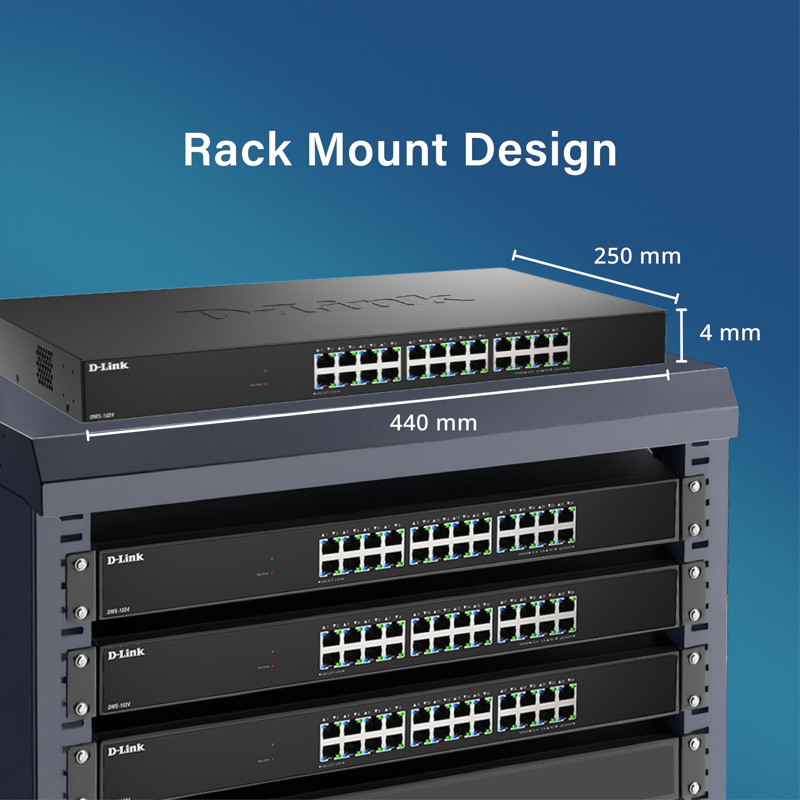 D-Link Commutateur non géré DMS-1024 ports multi-Gigabit - Ethernet 2.5G, plug-and-play, QoS, Snooping IGMP, EEE, boîtier métallique, montable en rack, fonctionnement silencieux