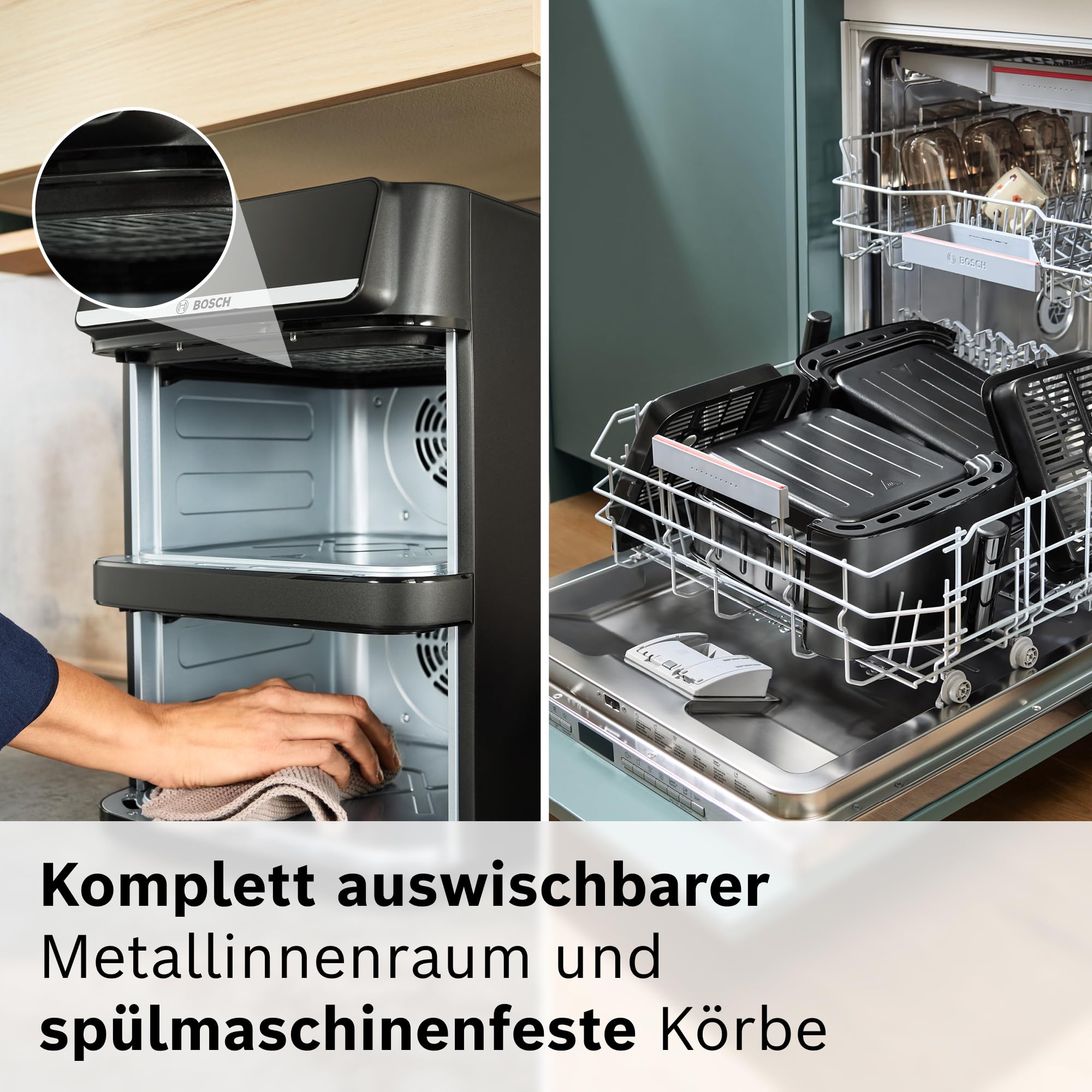 Bosch Serie 6 XXL Heißluftfritteuse, 12 L Doppelkammer, platzsparend, 6 Programme, PFAS frei, schwarz, AirFryer Serie 6, MAFD661B0