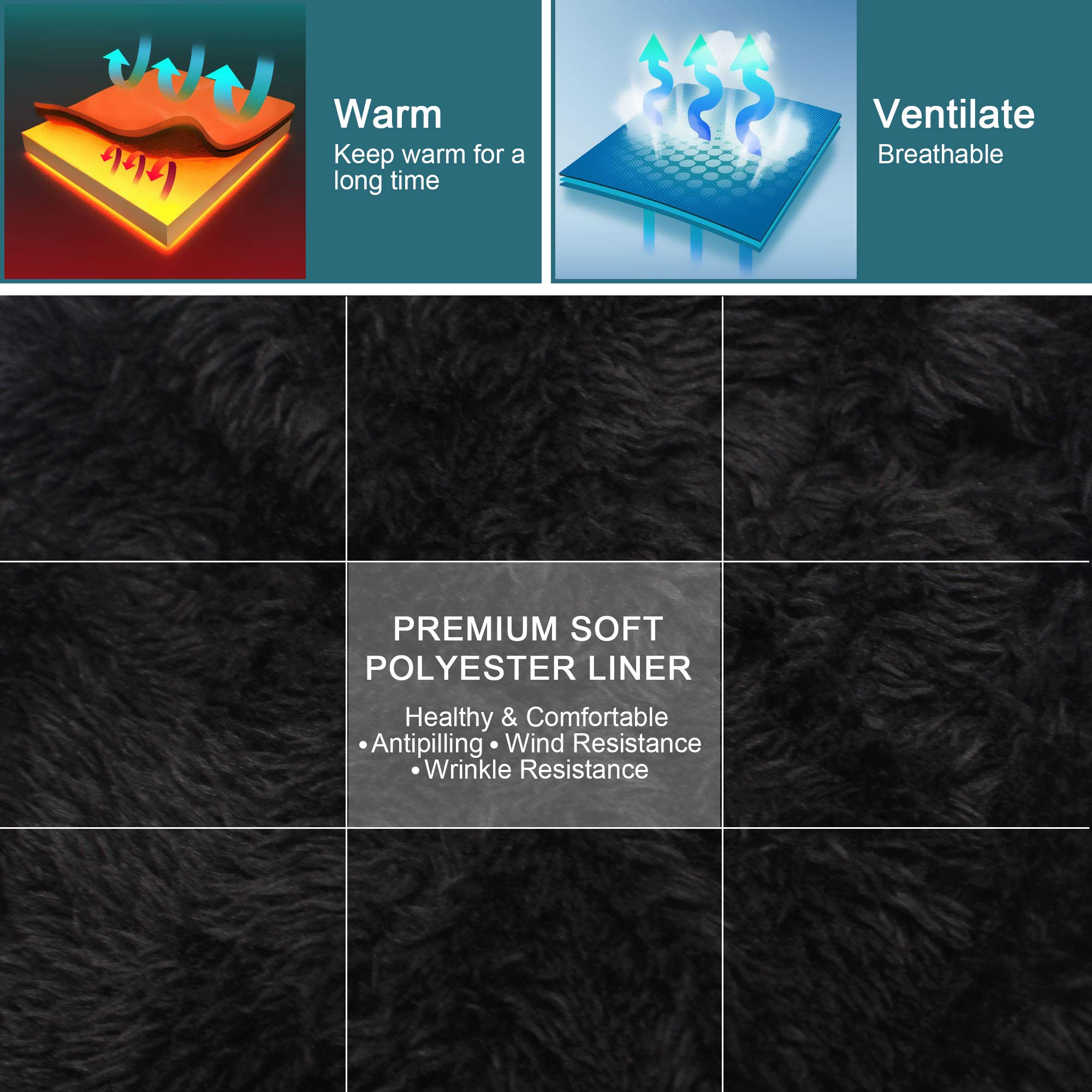 Svpro Gorro calentado con batería recargable de 7,4 V, batería de polímero de litio que dura hasta 3-7 horas, gorro eléctrico calentable para mujeres y hombres, gorro calefactor, Negro-Z, L