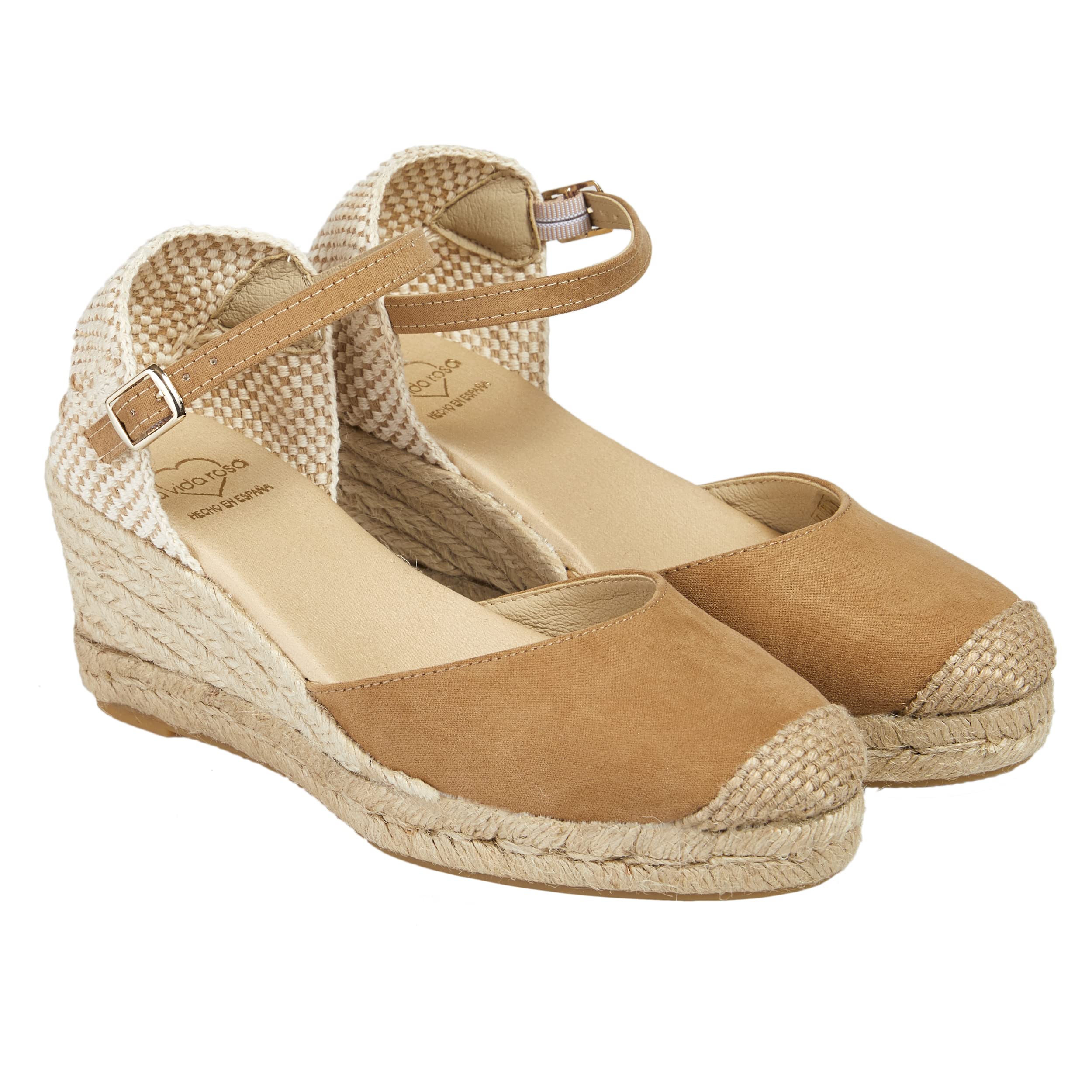 NOESLOMISMO BY DILEMA Espadrillas Donna Zeppa 7 cm in Camoscio - Sandali Chiusi Made in Spain con Cinturino - Scarpe Estive Comode in Juta e Suola in Gomma Antiscivolo