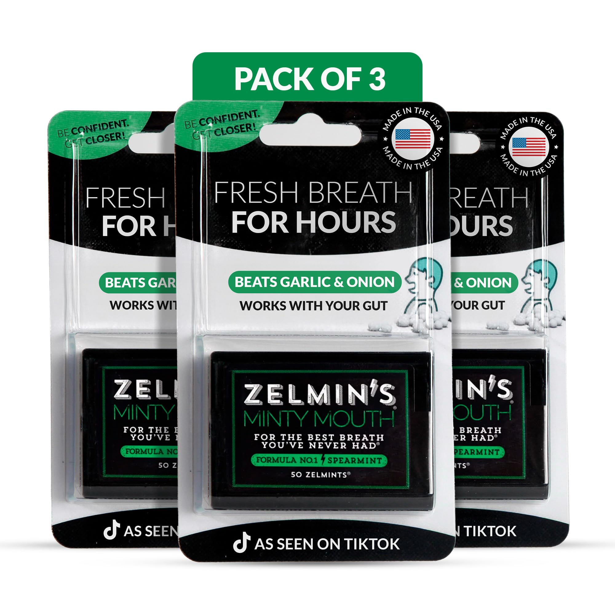 Zelmin's Minty Mouth Breath Freshener - (3 Pack) Long Lasting Bad Breath Treatment for Adults, Instant Freshness Helps with Dry Mouth, Natural Breath