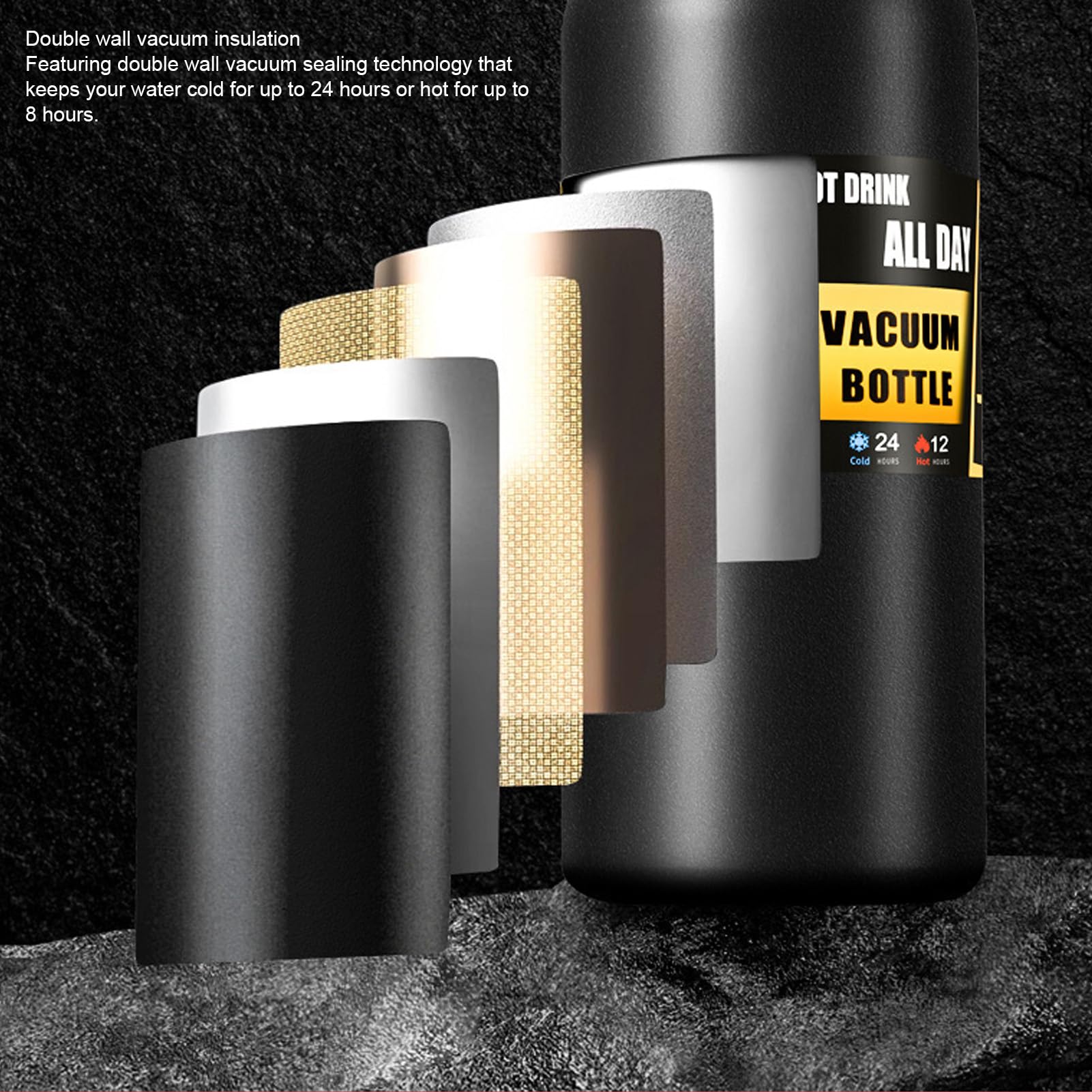 Botella De Agua Aislada De 32 Onzas, Botellas De Agua Negras Con Popote  Tapa De Boquilla, image size:1601x1601