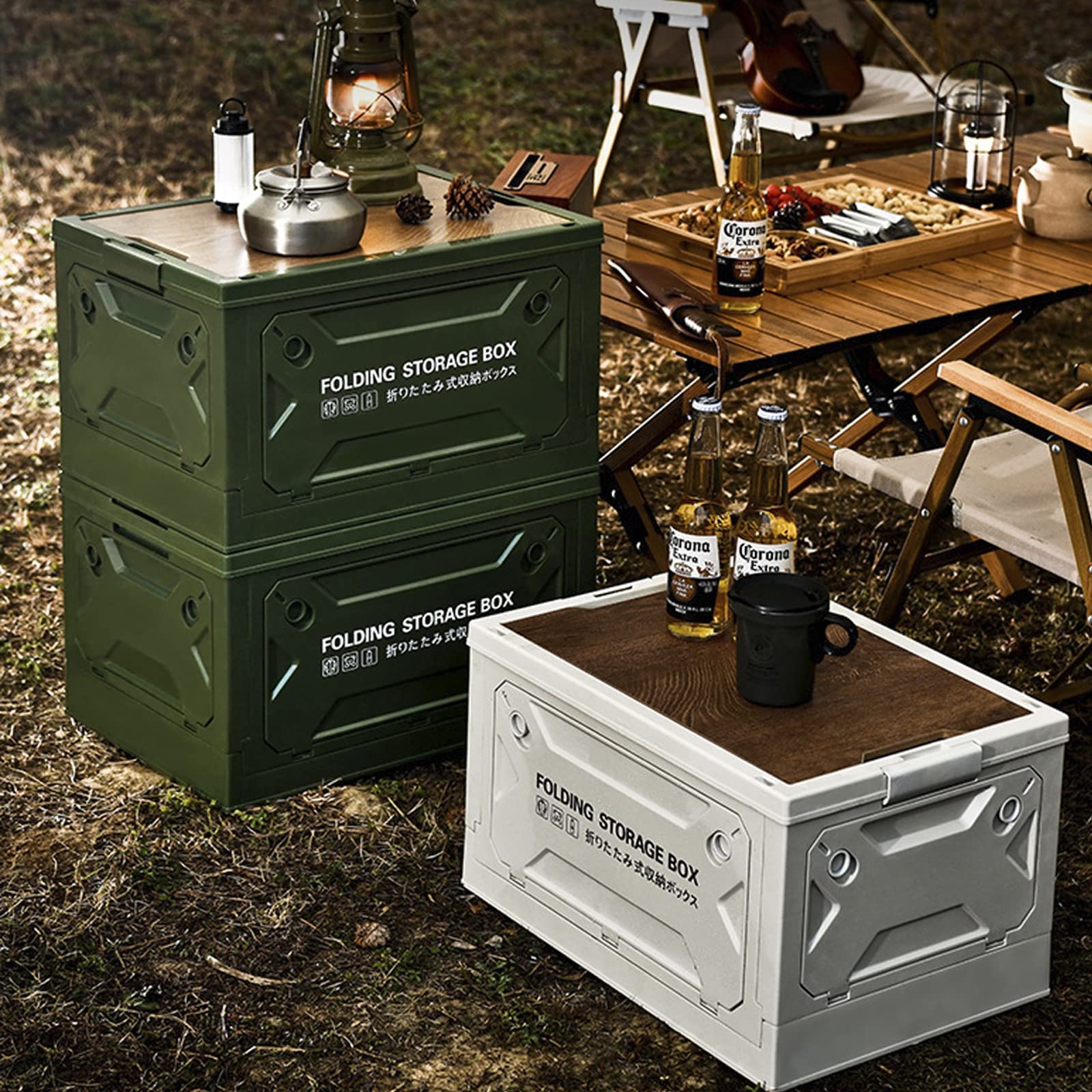 Cassetta Pieghevole Con Coperchio In Legno - Scatola Portaoggetti Per Campeggio, Casa E Auto 44x31.5x25cm - Foto 13