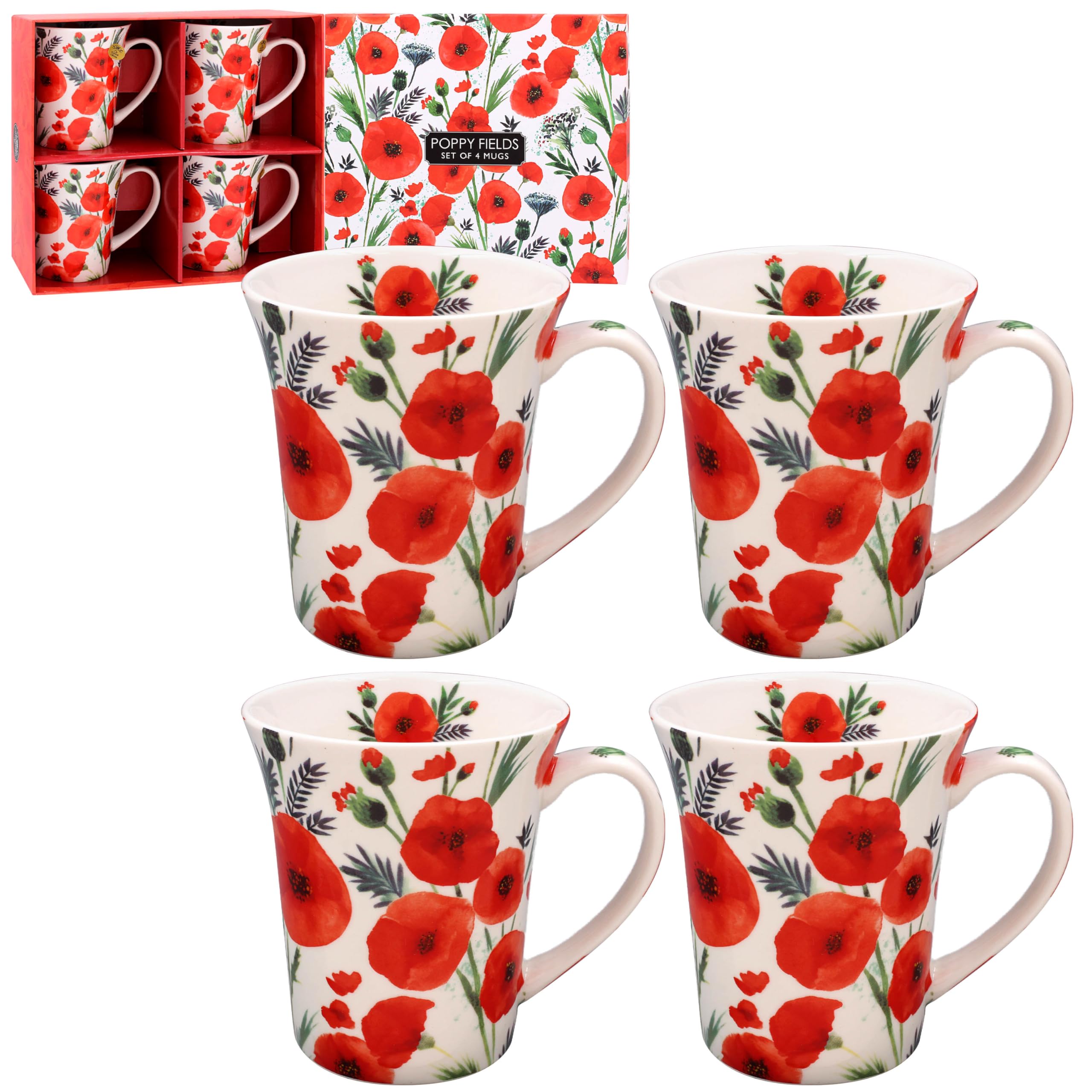 Lesser & Pavey Poppy Fields - Juego de 2 o 4 tazas a juego (4)