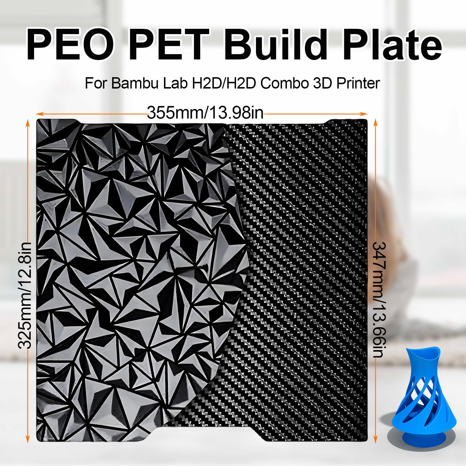 PEO PET płyta drukarska do Bambulab H2D, PEO PET H2D, płyta drukująca 355 x 325 mm, dwustronna, teksturowana, PEO + PET do drukarki 3D, elastyczna sprężyna stalowa płyta do druku Bambu Lab H2D