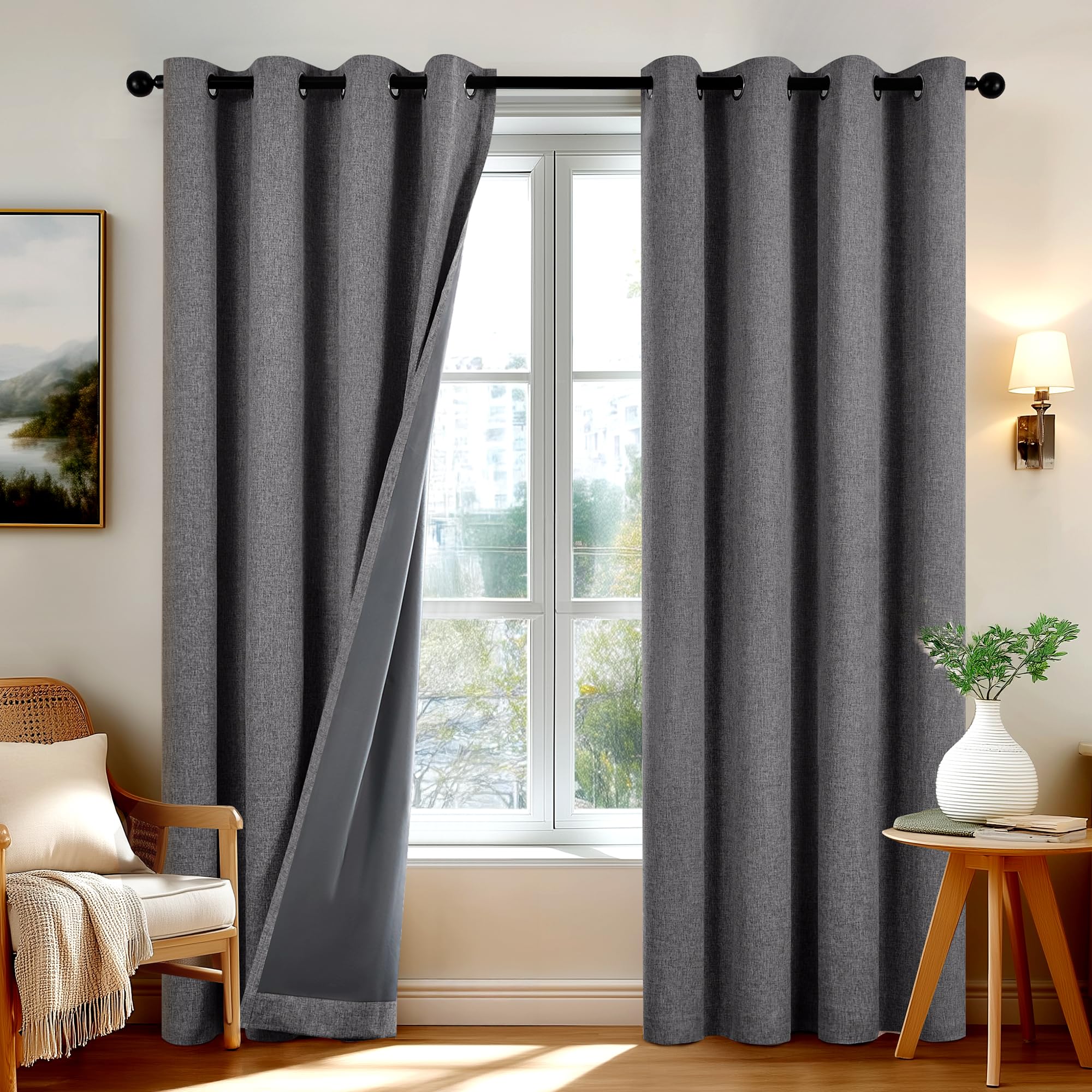 Deconovo Blickdichte Gardinen Ösen Vorhänge Blackout Curtain Verdunkelungsvorhang gegen Kälte Thermogardinen für Wohnzimmer Schlafzimmer 2er set