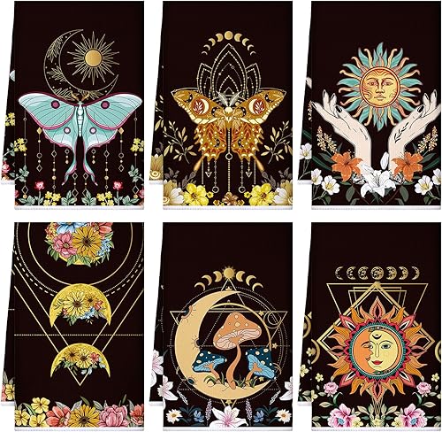 Miniatura 25 de Boyiee Juego de 6 toallas de cocina de café marrones, paños de cocina de 24 x 16 pulgadas, paños decorativos absorbentes, accesorios de mano retro