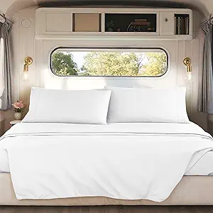 Nestl White Short Queen Sheets for RV, Hotel Luxury RV Queen Sheets Set, 4 Piece Fitted Bed Sheet Set and Pillowcases, Super Soft, Wrinkle-Free, and Breathable Camper Bedding