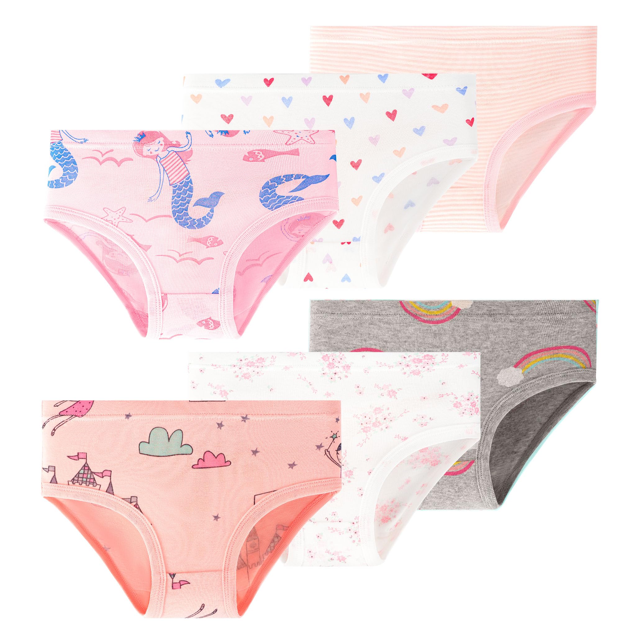 Girls Underwear 6 Pack Toddler Panties for Little Girls 2-8 Years Big Kids Breathable Undies Multipack