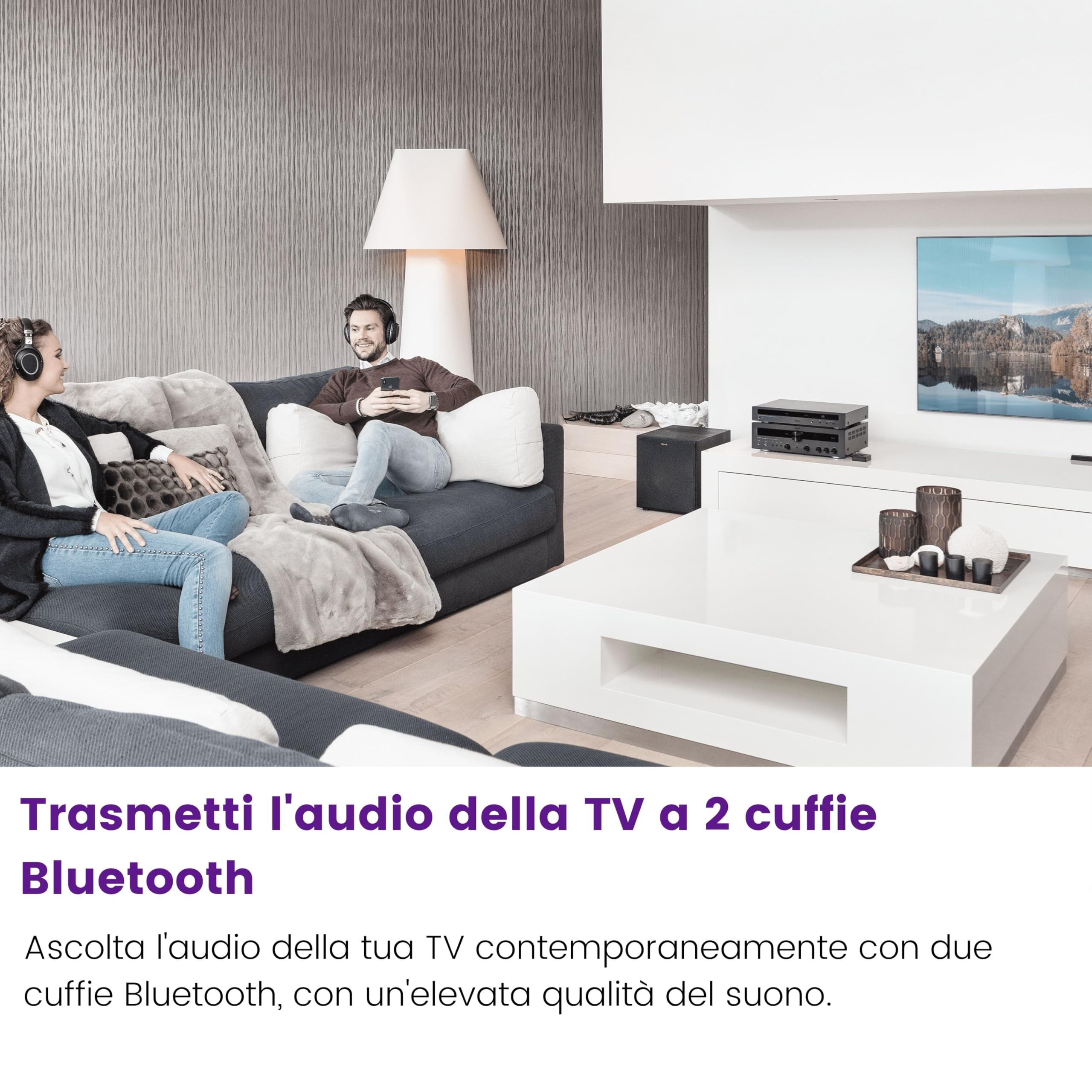 Marmitek BoomBoom 55 HD - Trasmettitore Bluetooth TV aptX HD Low Latency | Trasmettitore audio Bluetooth per 2 cuffie contemporaneamente con aptX Adaptive, Toslink, coassiale, jack 3,5 mm e aptX HD