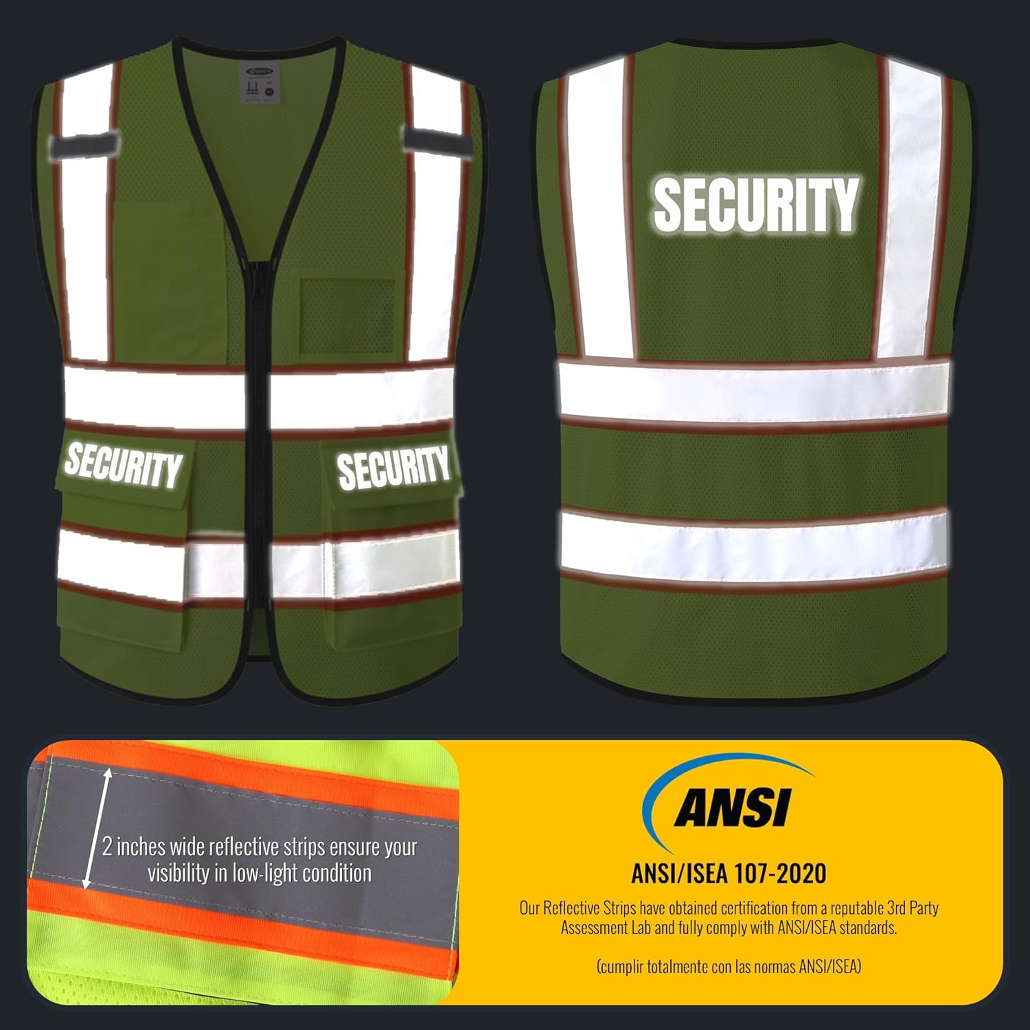 JKSafety Security Vest for Security Guard Hi Vis Safety Vest for Men Women Reflective Vests with Pockets Meet ANSI/ISEA - Image 4