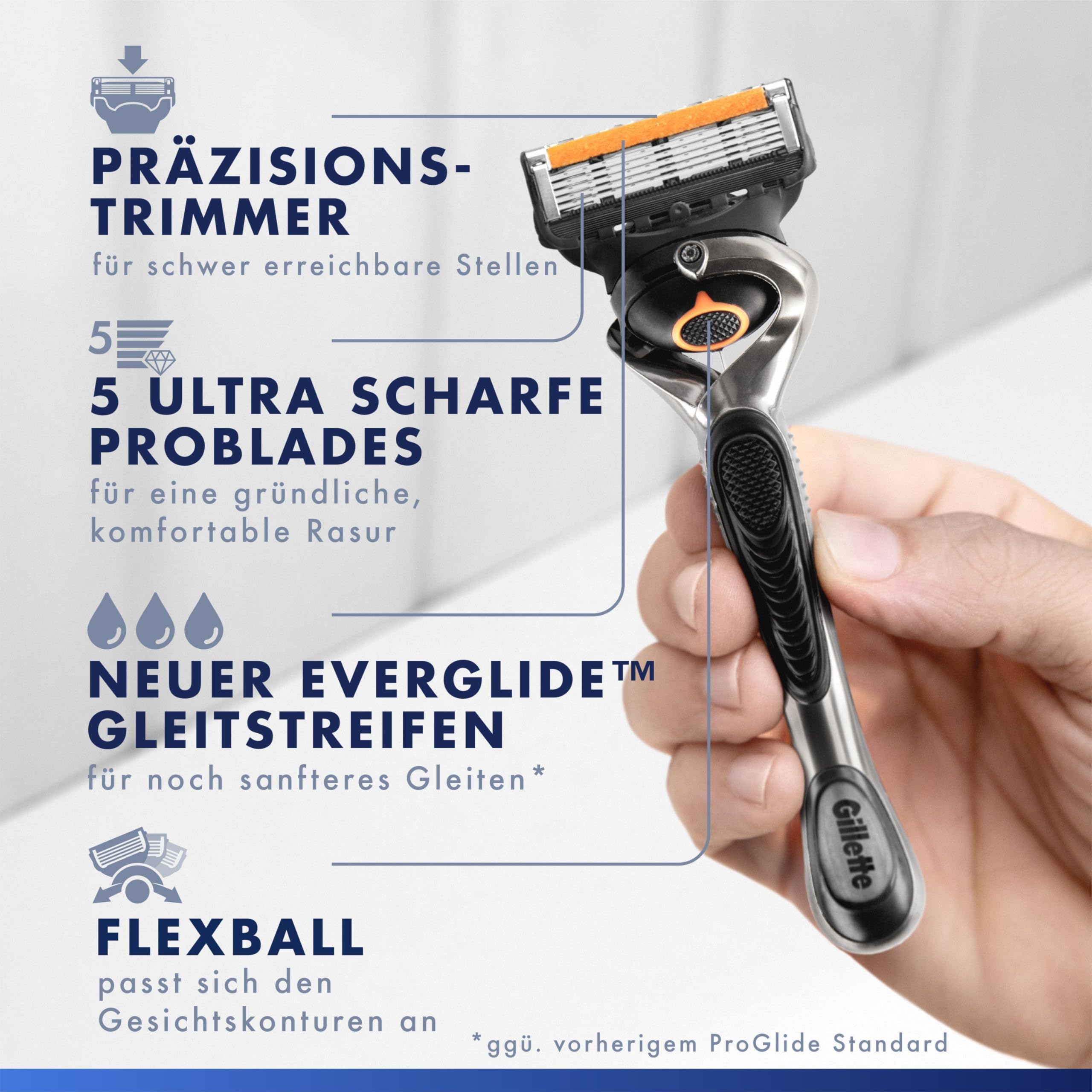 Gillette Proglide Rasierklingen Herren, 12 Original Ersatzklingen, Schwarz - Nassrasierer, 2X Gleitstreifen vor Und Nach Den Klingen für Unglaubliche Gründlichkeit Und Komfort
