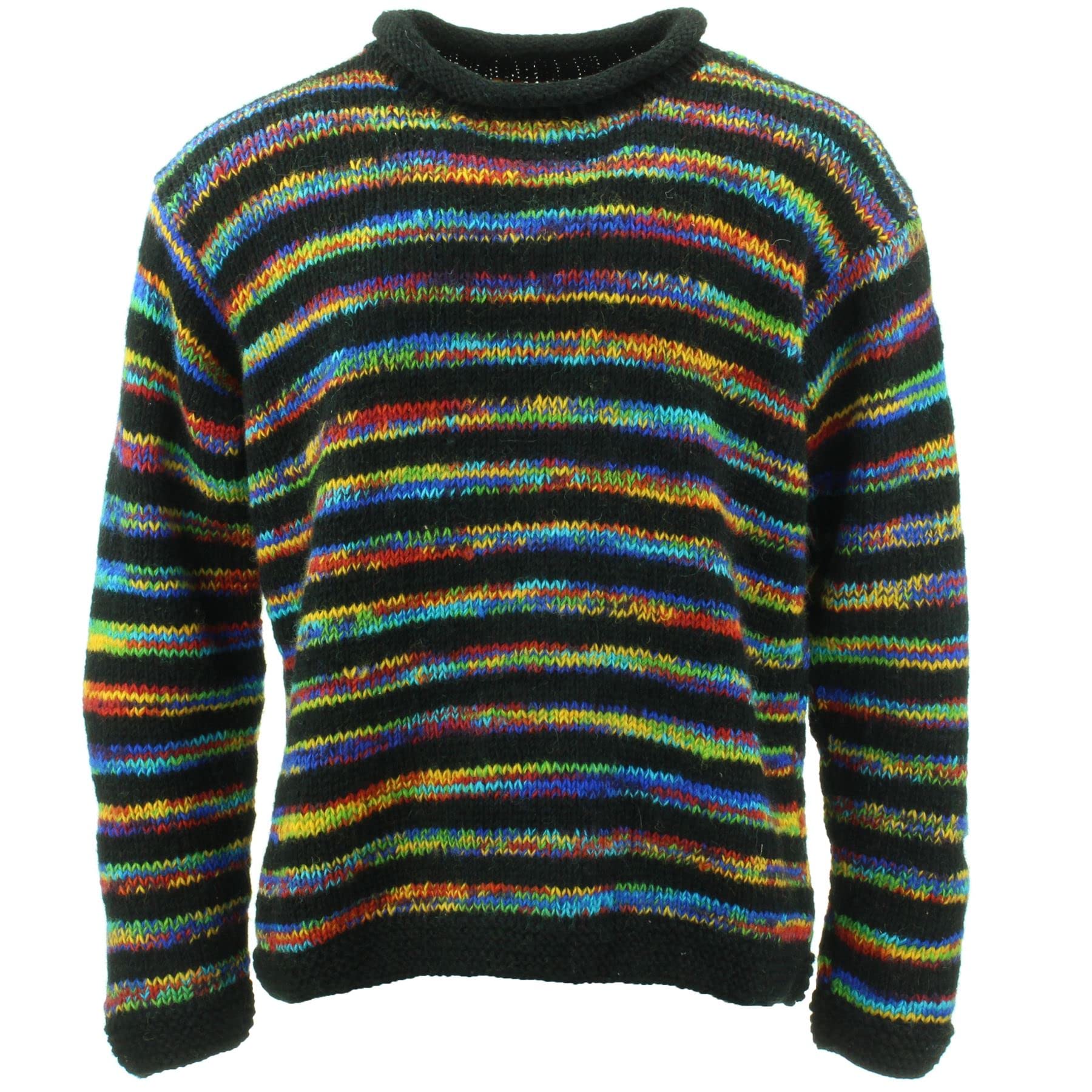 LOUDelephant Chunky Wool Knit Jumper - Stripe Black Rainbow Space Dye (Medium)