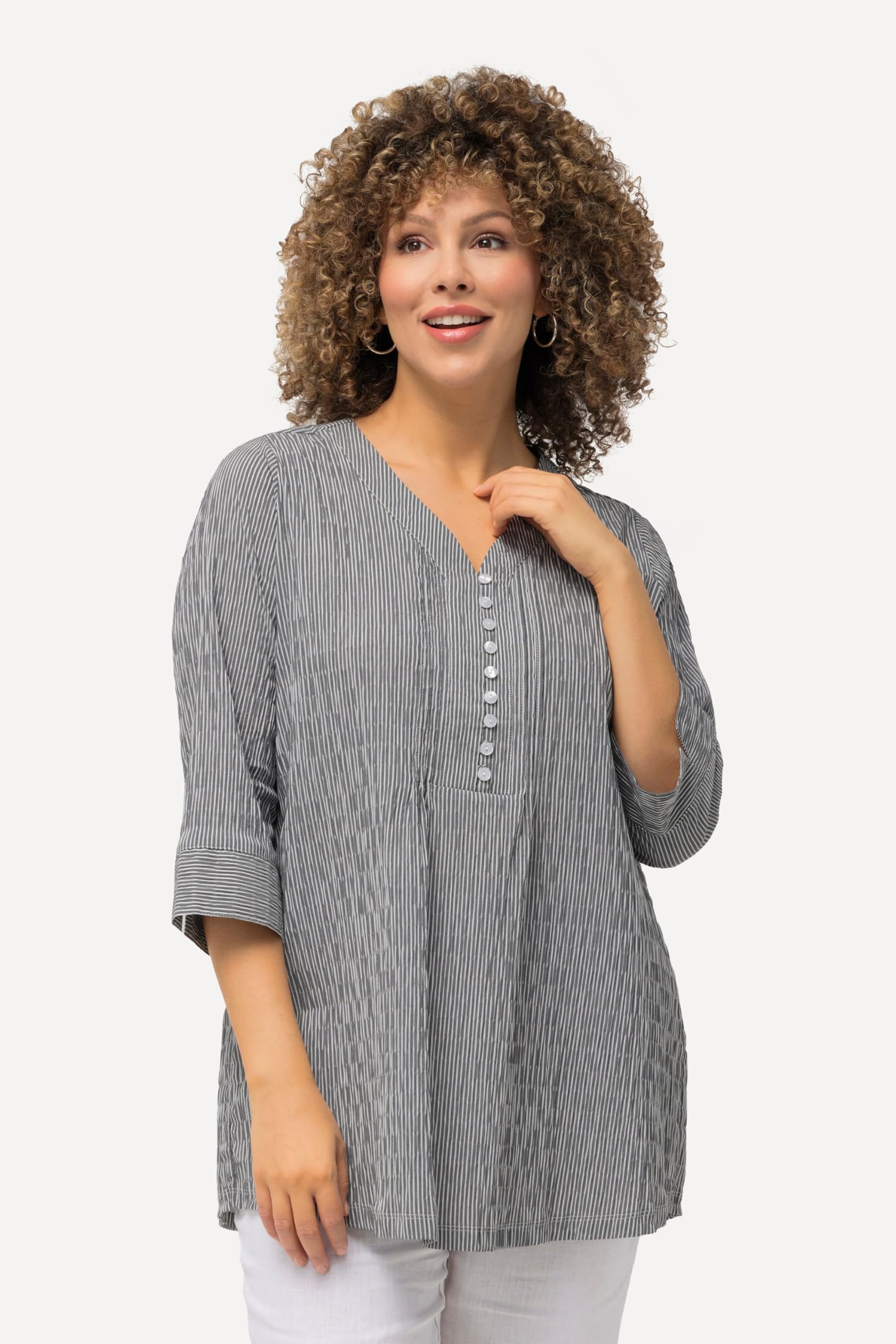 Ulla Popken Femme Grandes Tailles Tunique, Rayures, Structure crépon 797456