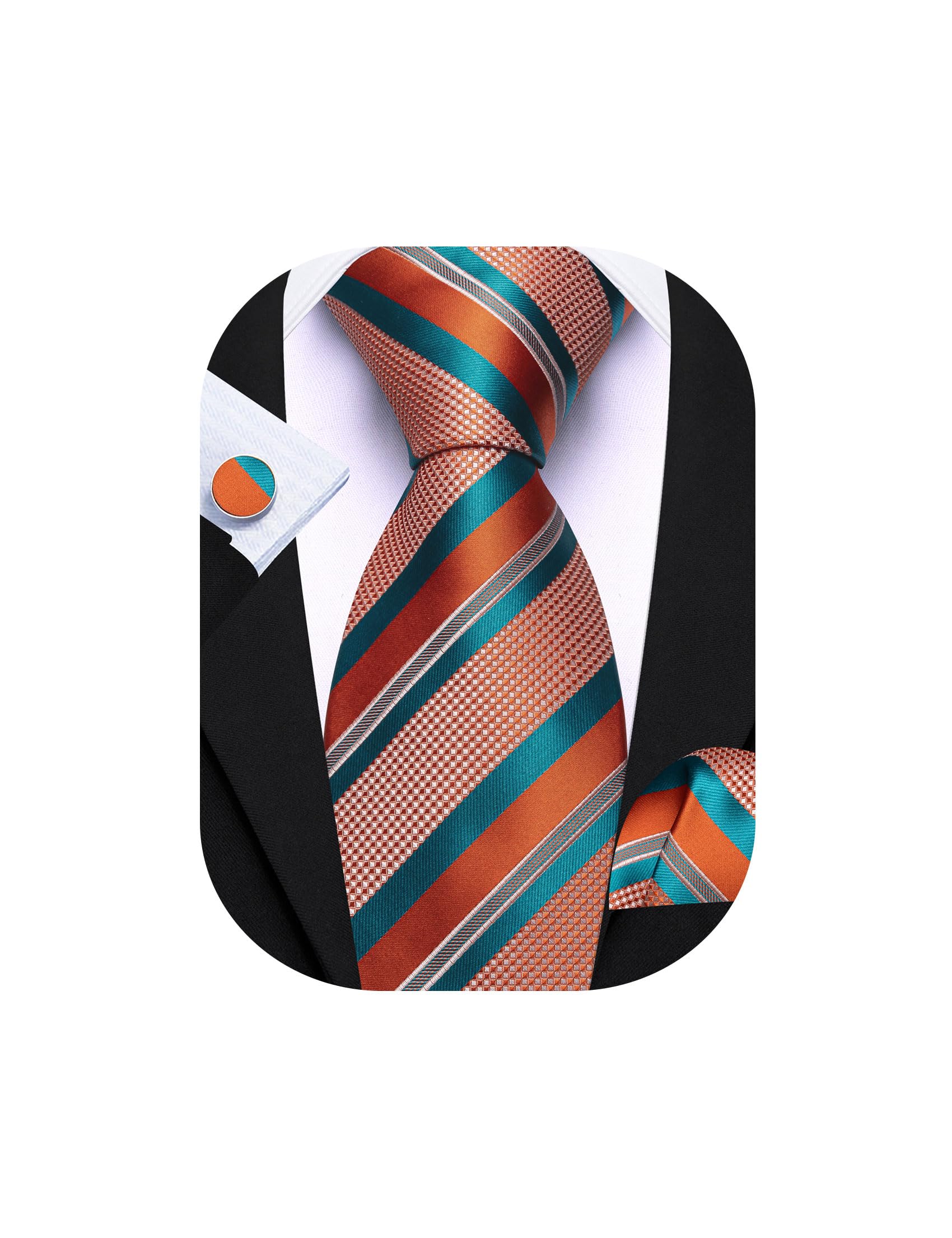 Barry.Wang Mens Tie Set Plaid Check Stripe Neckties Pocket Square Cufflinks | Woven Classic,Formal/Casual Men's Necktie,Luxury,Business,Wedding,Party,Prom,Graduation