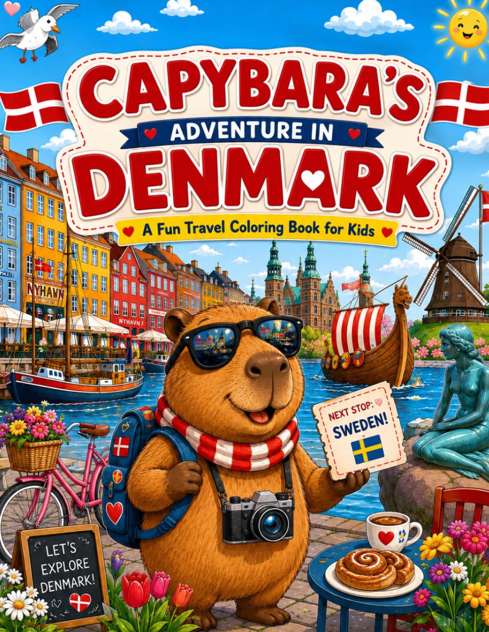 Capybara's Adventure in Denmark: A Fun Travel Coloring Book for Kids (Capybara Around the World)