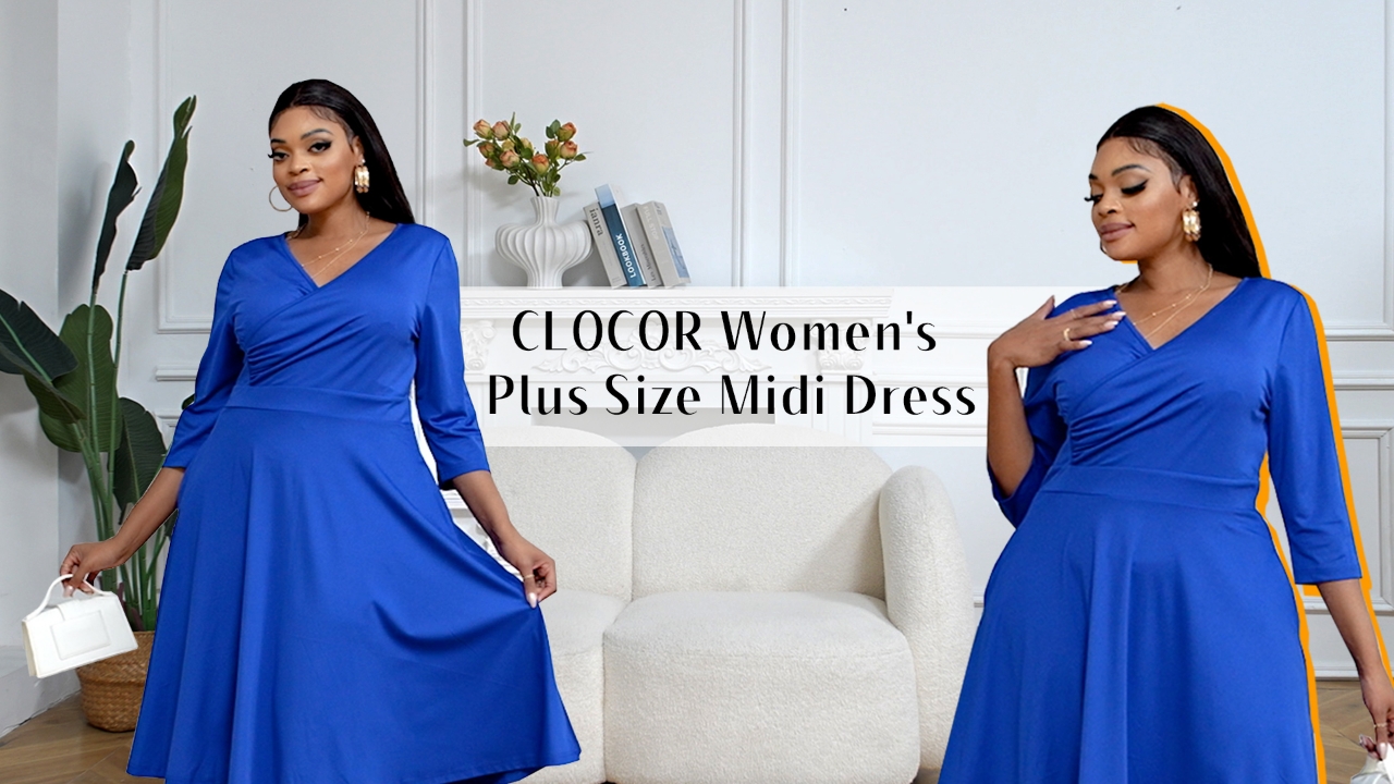 CLOCOR Women's Plus Size Midi Dress 3/4 Sleeve A-Line Swing Dress V Neck  Flowy Casual Dresses at Amazon Women's Clothing store