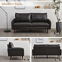 Vista 5 de INSTORY Sofá de cuero Sofá moderno con patas de madera para sala de estar Oficina - Gris oscuro