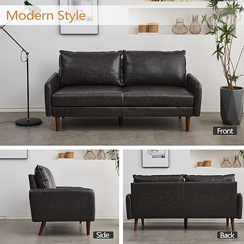 Miniatura 5 de Sofá de cuero Sofá moderno con patas de madera para sala de estar Oficina - Gris oscuro