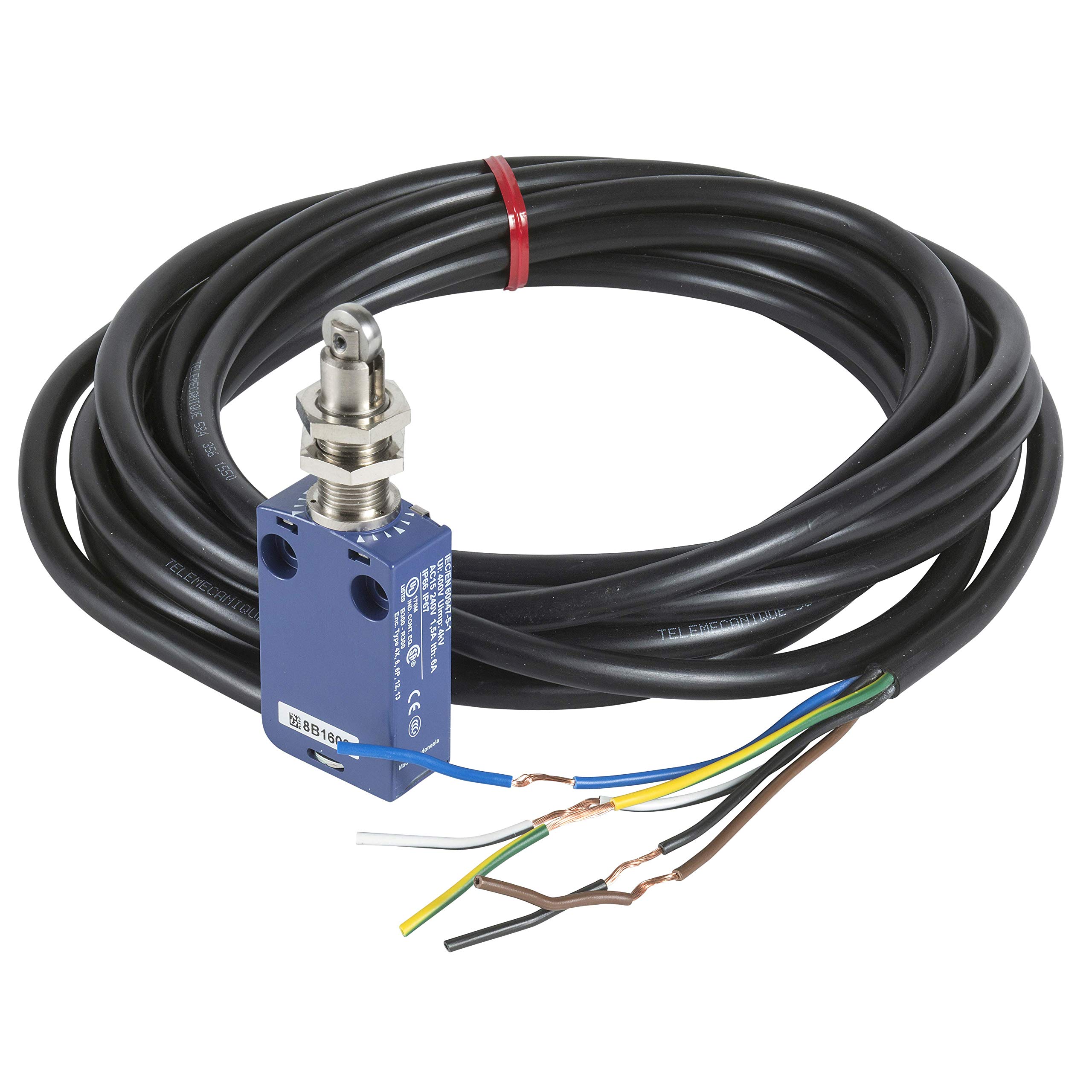 Schneider Electric XCMD21F2L1 ex OsiSwitch Métal Interrupteur de position format standard, M12 poussoir à galet en acier, 1NC+1NO, brusque, 1 m longueur de câble