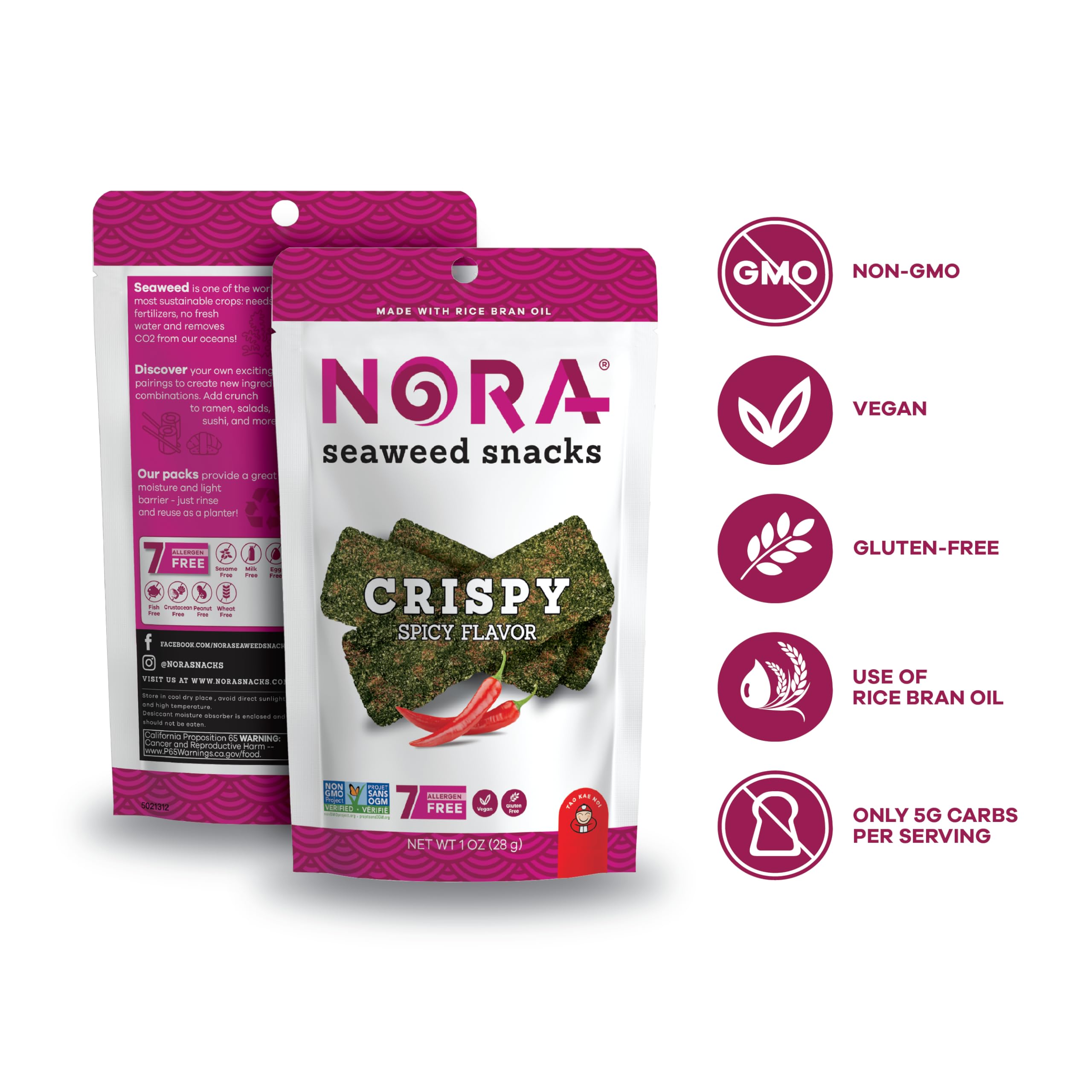 Amazon.com: Nora Crispy Spicy Seaweed Snacks, Non-GMO, Thick Nori