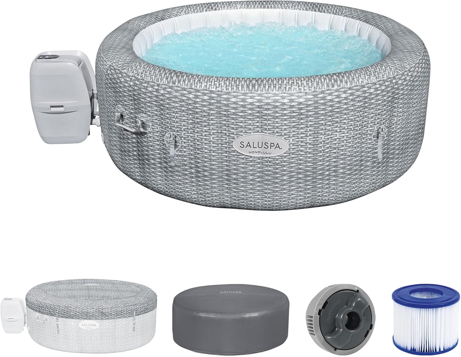 Bestway SaluSpa Honolulu AirJet Large Round 4 to 6 Person Inflatable Hot Tub Portable Outdoor Spa with 140 AirJets