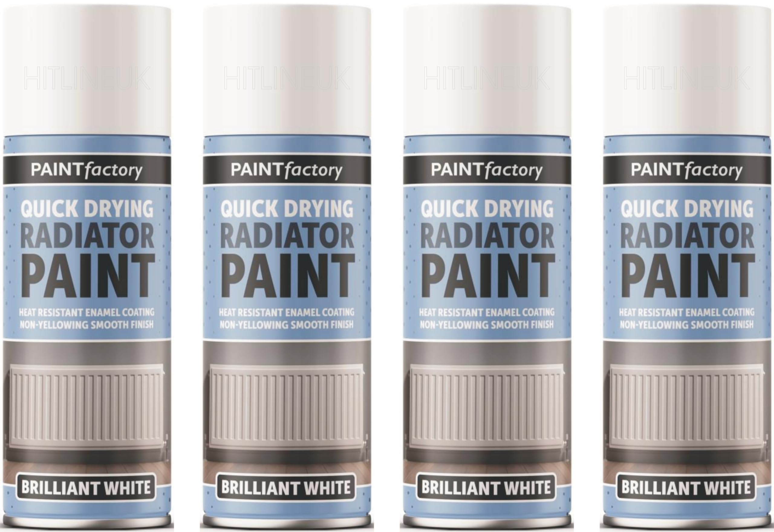 HitlineUK 4 x 400ML Radiator Paint White, Quick Drying, Heat Resistant Enamel Coating