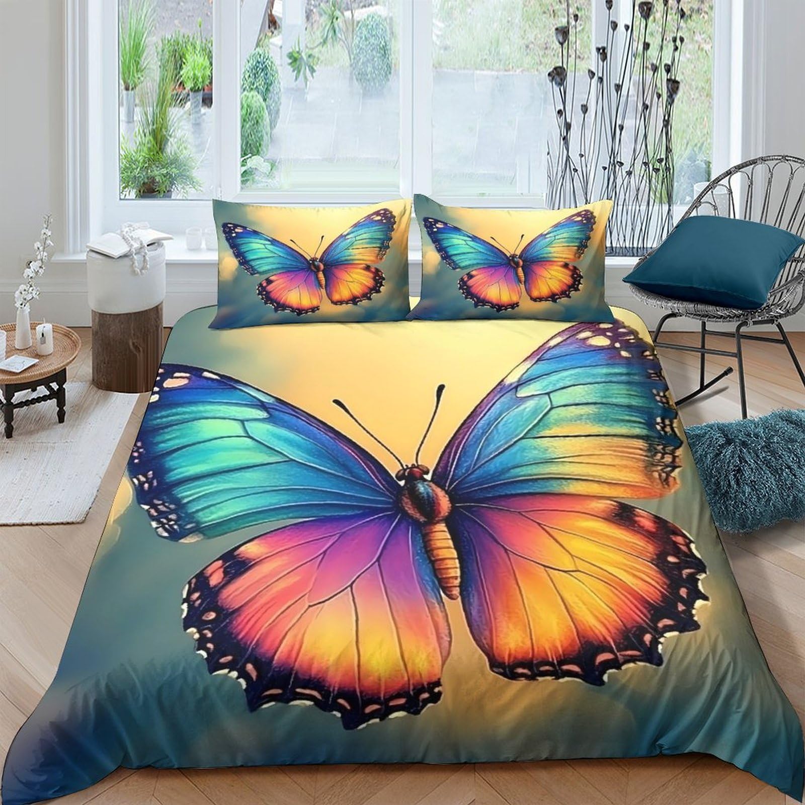 3D Printed Butterfly Duvet Cover, Microfiber Bedding Cover Hidden Zipper