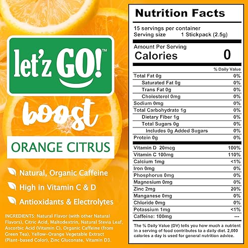 Miniatura 9 de Let'z Go Clean Mezcla de bebida energética cafeína saludable Bebida energética en polvo con paquetes de cafeína natural, alta en vitaminas C + D,