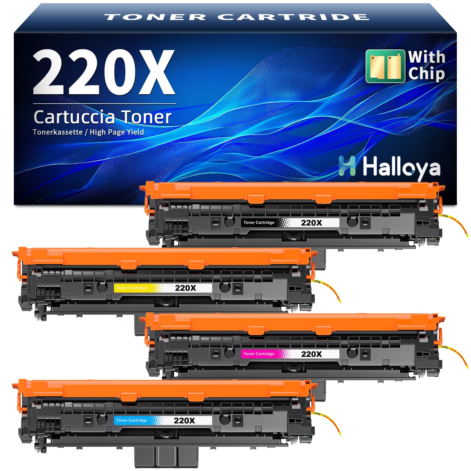 Halloya 220X Toner Compatibile per HP 220X 220A Toner Color Laserjet Pro MFP 4302dw 4302fdw 4202dw 4202dn 4302fdn Nero Ciano Giallo Magenta, W2200X W2201X W2202X W2203X Con Chip 4PK