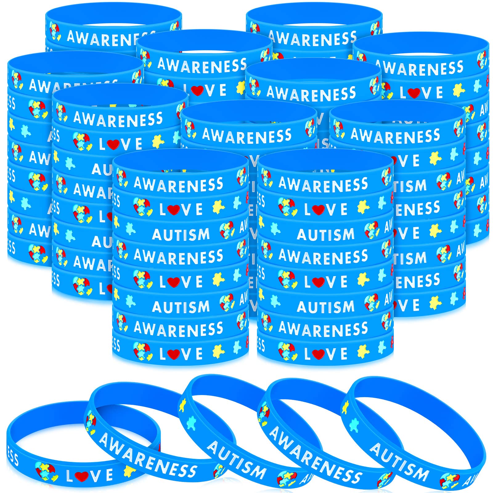 500 Pcs Autism Awareness Silicone Bracelets Puzzle Pieces