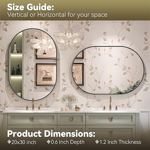 Miniatura 3 de Brightify Espejo ovalado negro para tocador de baño de 20 x 30 pulgadas, espejos de baño negro mate para marco de metal de pared, espejo montado en