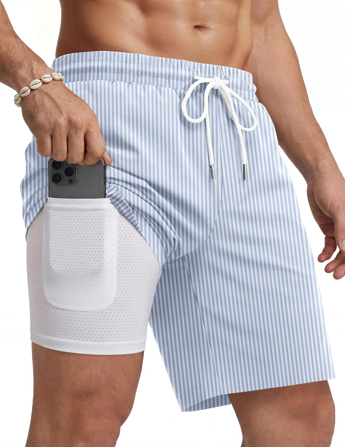 COOFANDY Mens Swim Trunks with Compression Liner Quick Dry 7 Inch Bathing Suit Beach Short with Zipper Pockets