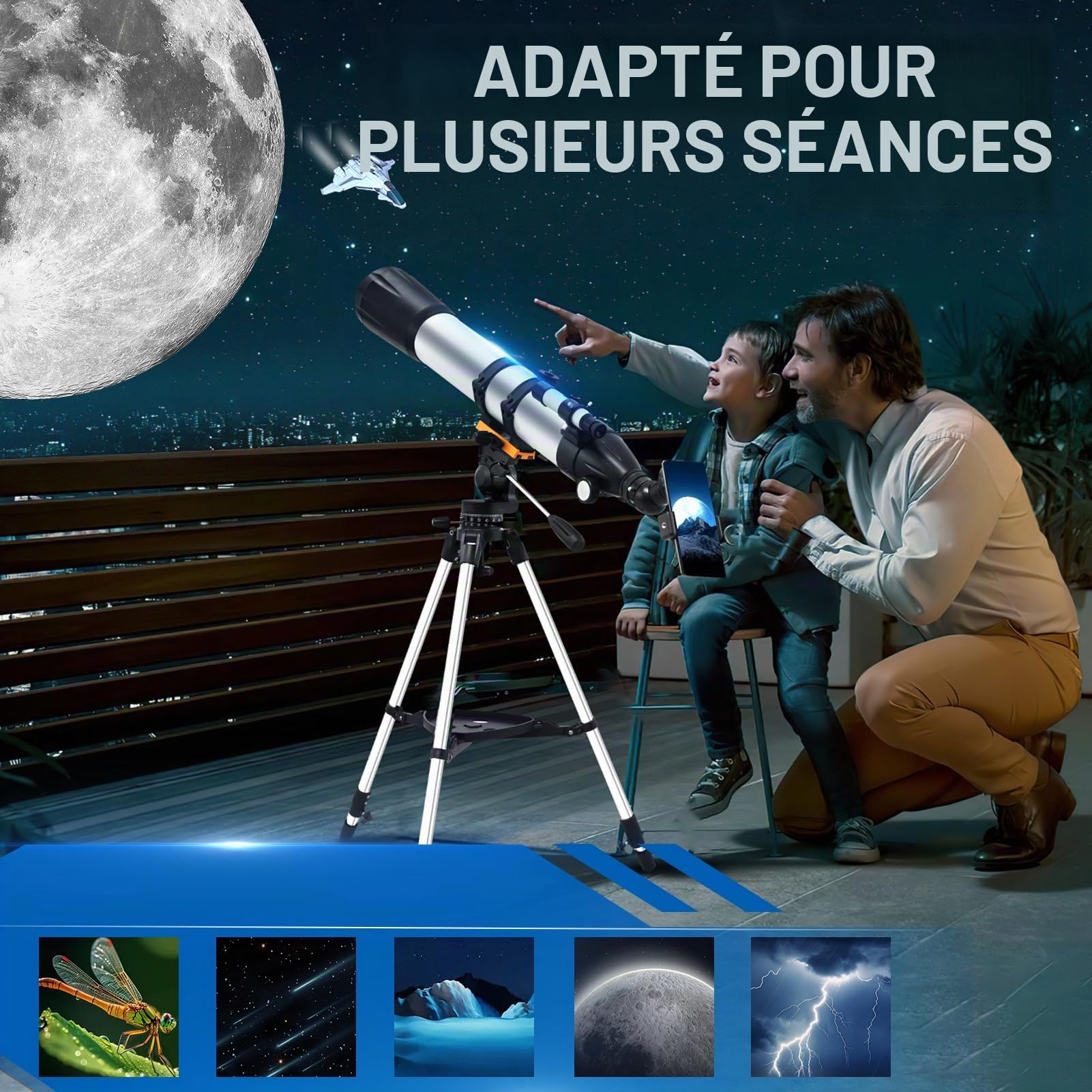 Télescope astronomique Professionnel pour Adultes, diaphragme 900 mm, télescope réfracteur pour débutants, télescope astronomique pour Observer la Lune et Les planètes