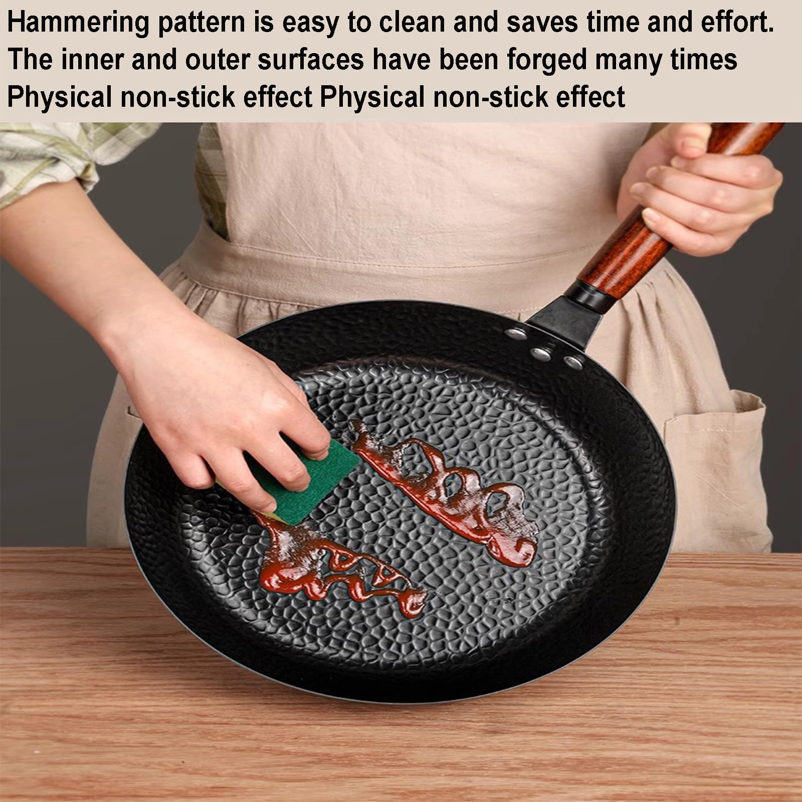Sartén Antiadherente De Acero Al Carbono, Sin Químicos, con Fondo Plano, para Wok, Woks Y Salteados, Apta para Inducción, Eléctrica, Gas, Halógena, Todo Tipo De Cocinas(Negro-28cm)