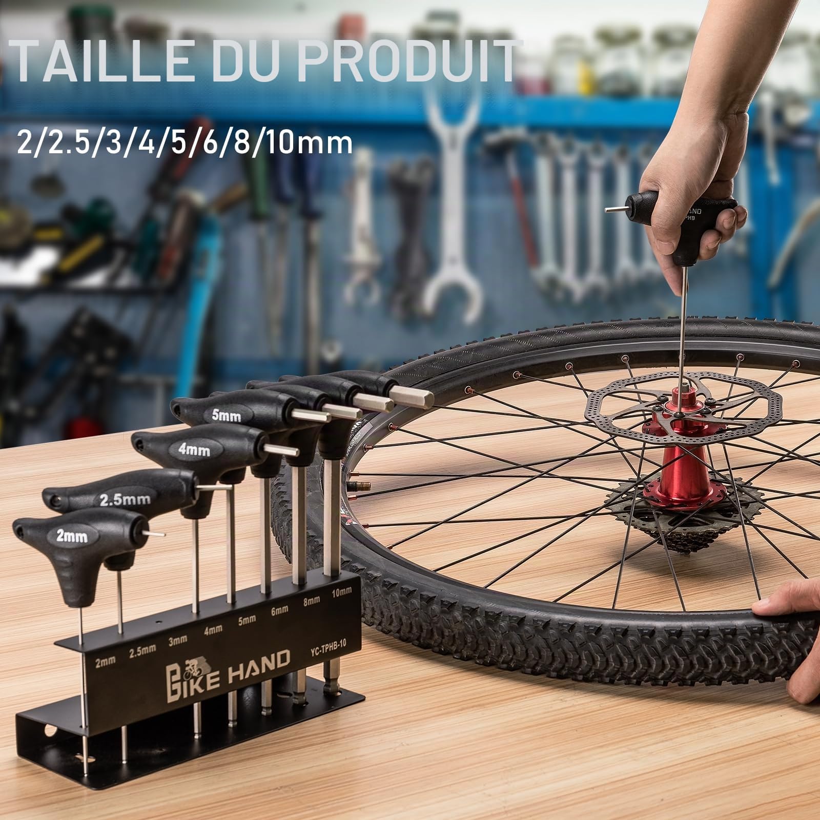 BIKE HAND Jeu de 8 clés Allen avec poignée en T, jeu de clés Allen 2, 2, 5, 3, 4, 5, 6, 8 mm et 10 mm