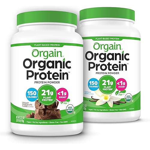 Orgain Organic Vegan Protein Powder, Vanilla Bean + Chocolate Fudge - 21g Plant Based Protein (2.03 Lb Each)
