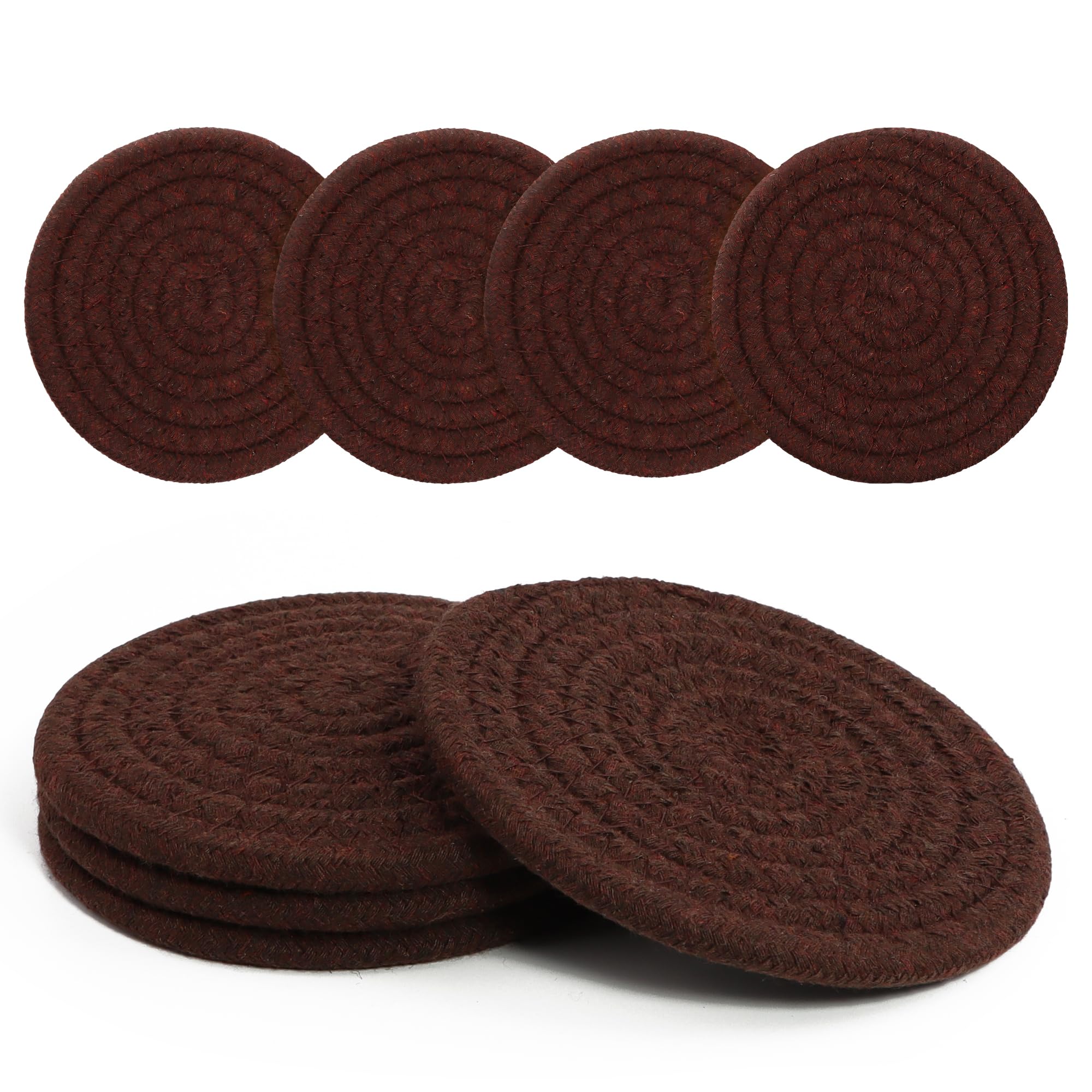 Coasters Set of 4 for Drinks, Cotton Woven 4 Colors Absorbent Boho Coasters for Home Decor Cups - Hot or Cold Drink Thickened (Mocha Mousse Color)