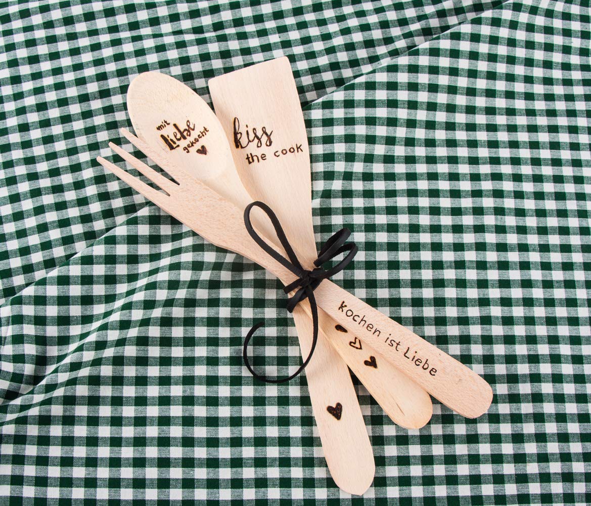 Rayher 62862505 set di posate in legno naturale, 30 cm, larghezza 2,8-5,8 cm, 3 pezzi composti da forchettone, cucchiaio e spatola, da decorare e personalizzare
