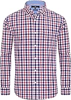 Vista 1 de Alimens & Gentle Camisas a cuadros con botones para hombre, camisas de vestir de manga larga de algodón, camisas de guingán de ajuste regular