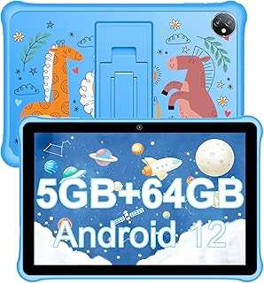 Blackview 10 inch Kids Tablet Tab A7 Kids, Android 12 Tablets for Kids, 5GB+64GB/TF 1TB, Quad Core, 6580mAh, iKids APP Pre-Installed, Parental Control, Google Play, Reading Mode, Kid-Proof Case - Blue