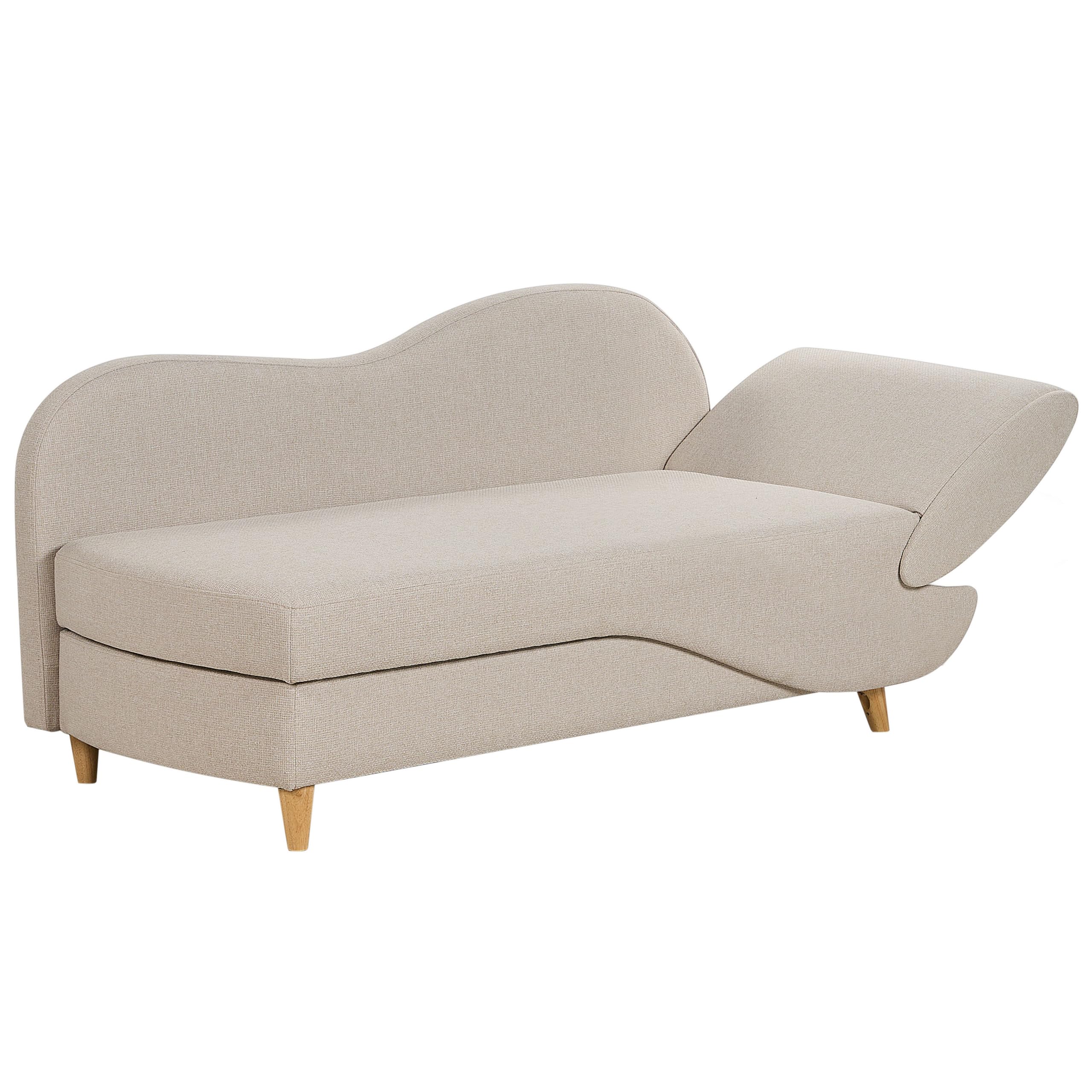 Beliani Chaiselongue Leinenoptik beige rechtsseitig mit Stauraum Kissen modern Meri II