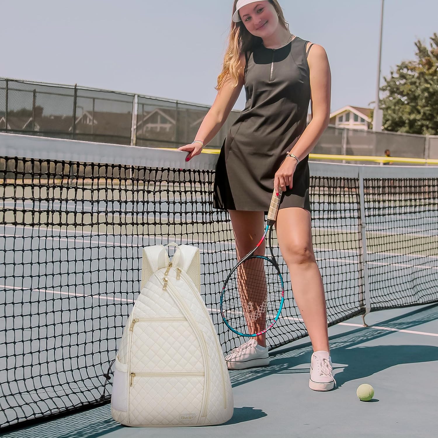 Sucipi Women's Pickleball Backpack - Quilted Crossbody Sling Bag for Tennis & Pickleball Paddle
