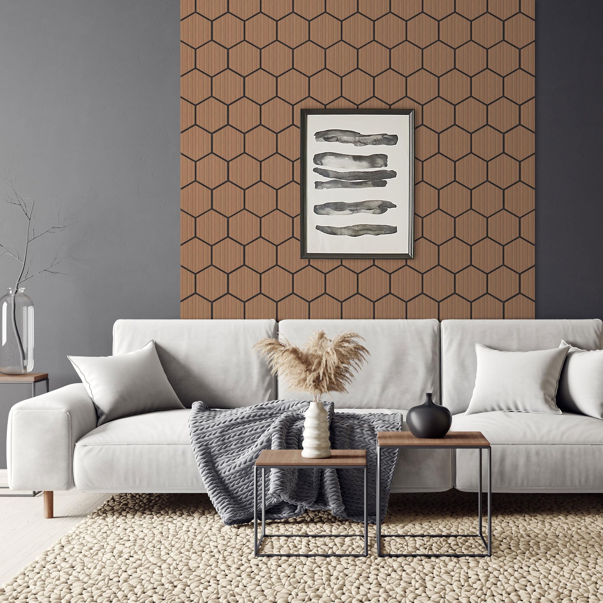 ML-Design Set di 2 Pannelli Acustici 66x81x2 cm per 1 m² Teak Pannelli Murali Fonoassorbenti in MDF con Effetto Legno Esagonale Rivestimento da Parete per Isolamento Acustico per Ufficio e Studio