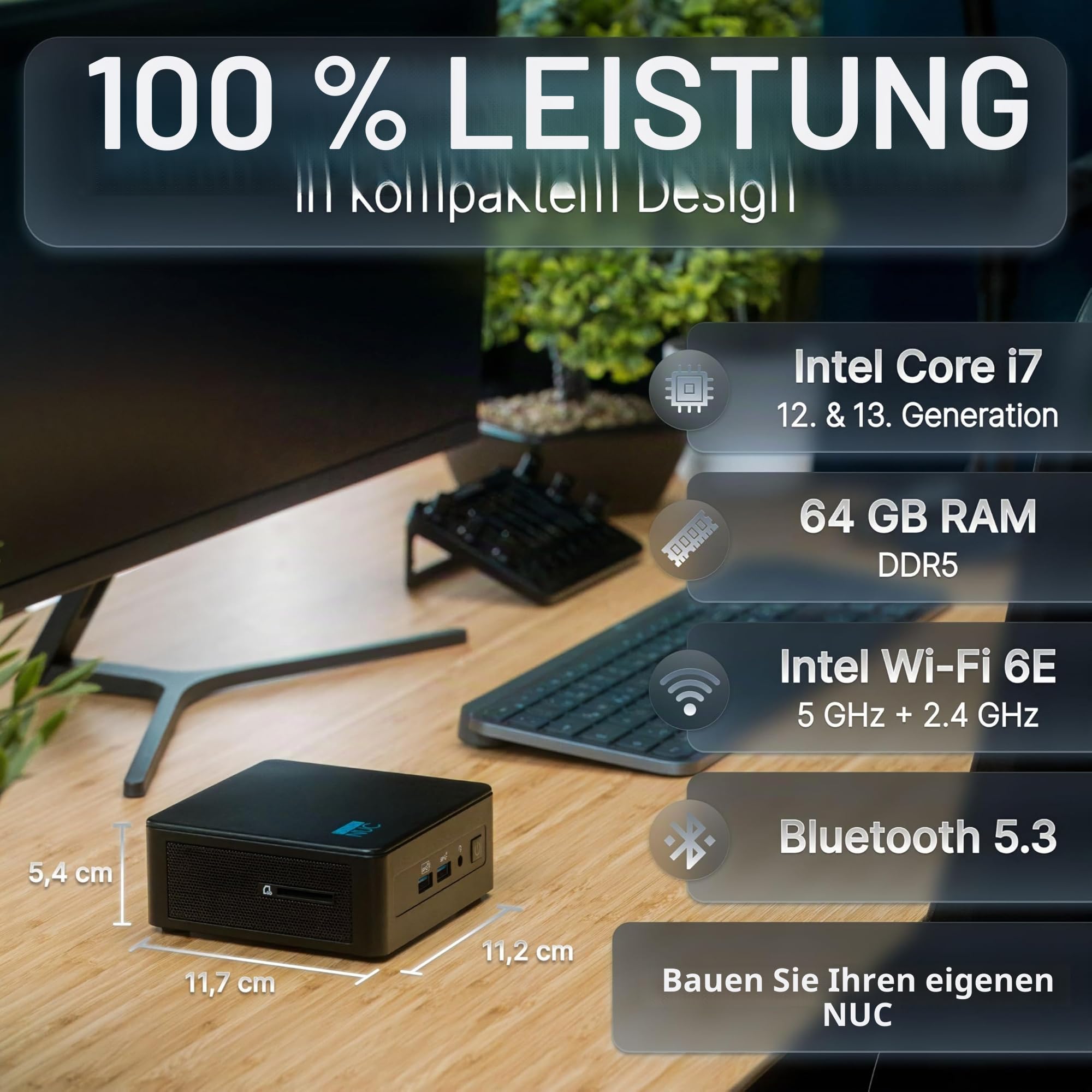 Pro Intel® Core-i7 13. Gen. • NUC13 Pro Barebone • 10 Kerne, bis zu 5,0GHz • Thunderbolt 4 • WiFi 6E, BT 5.3 • Kein Speicher, kein Betriebssystem • Mini Micro Desktop PC