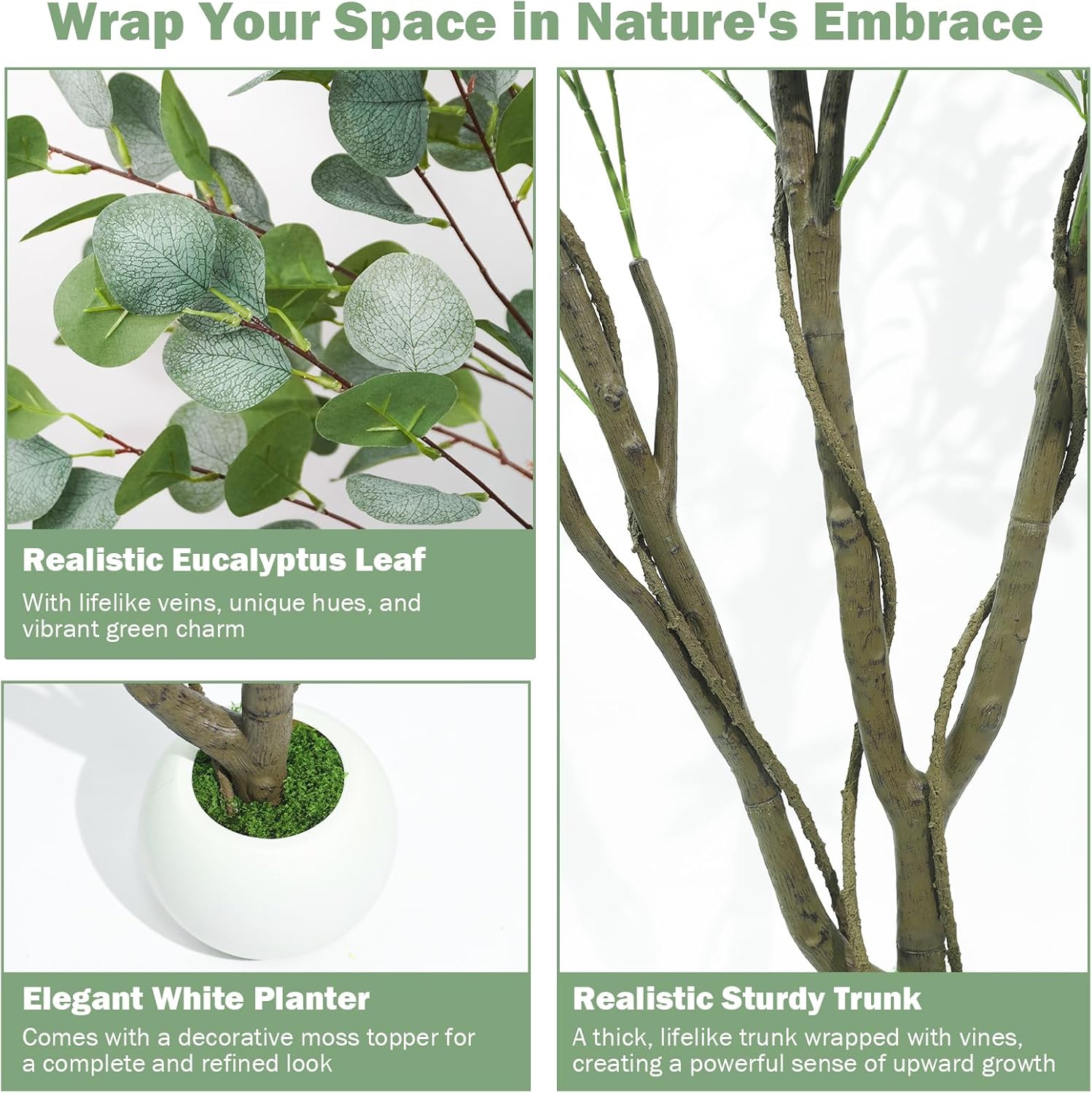 Caxchiling Artificial Eucalyptus Tree 5FT, Fake Tree for Indoor Outdoor, Lifelike Faux Large Floor Plants with Heavy Trunk with Vines and Ball-Shaped Pot, Home Office Living Room Bedroom Doorway Decor