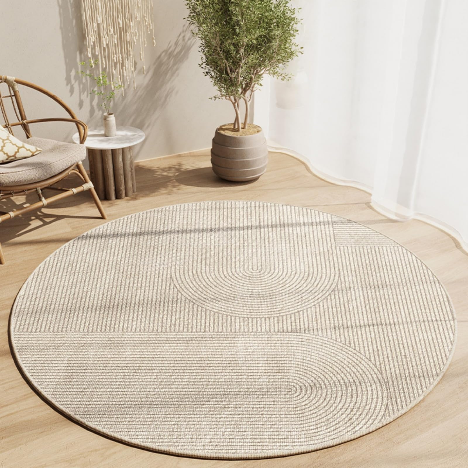 Teppich Wohnzimmer Rund 90 Cm Graue Linien Teppich Kurzflor Rutschfest