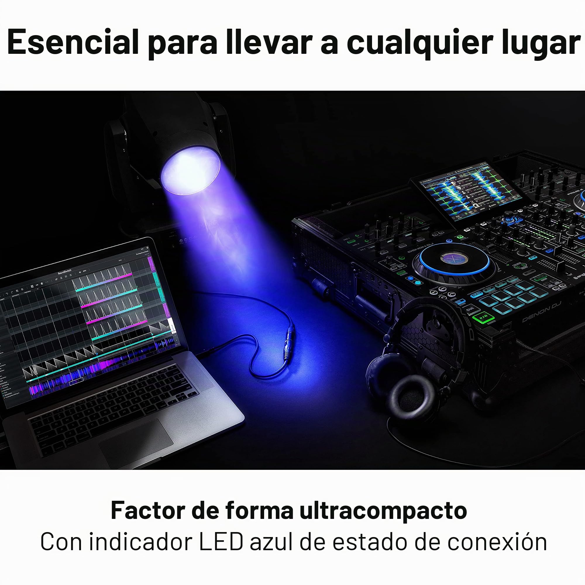Numark Mixtrack Pro FX con SoundSwitch DMX Micro Interface – Controlador DJ de 2 secciones para Serato DJ con mezclador DJ, interfaz de audio e interfaz de USB a DMX
