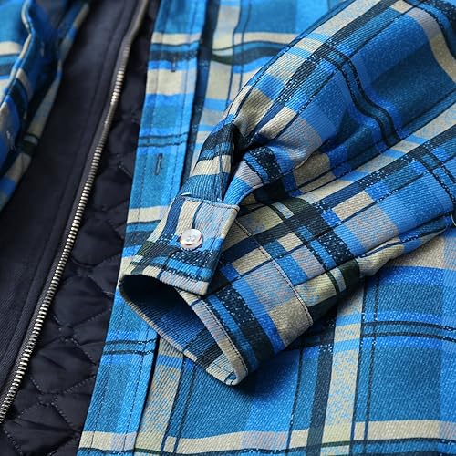 Miniatura 6 de Sudaderas con capucha para hombre con cremallera acolchada forro de franela a cuadros con botones con cremallera abrigo para exteriores para hombre